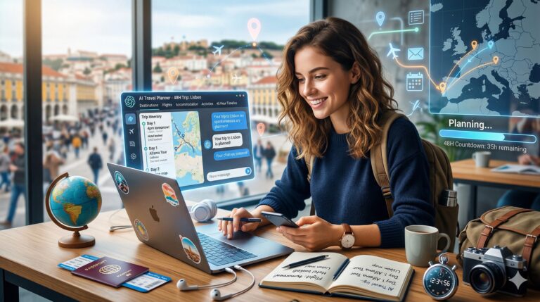 A female planning a trip online.