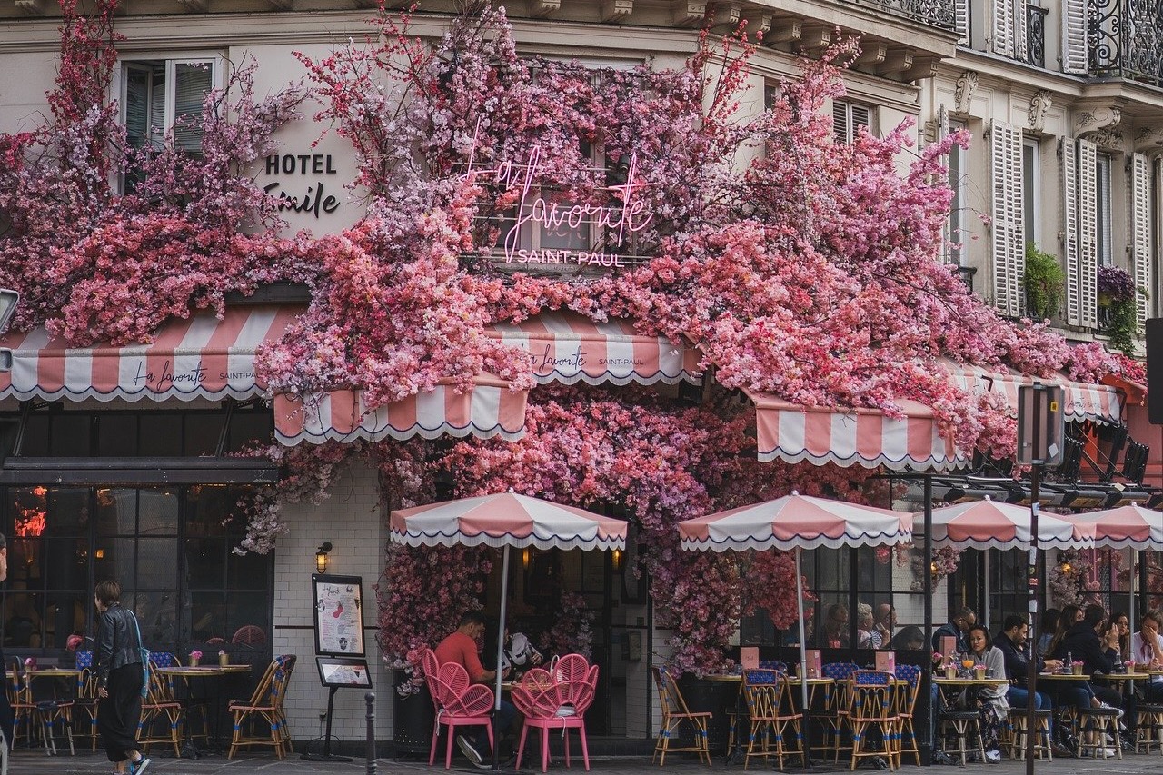 Paris hotel in spring.