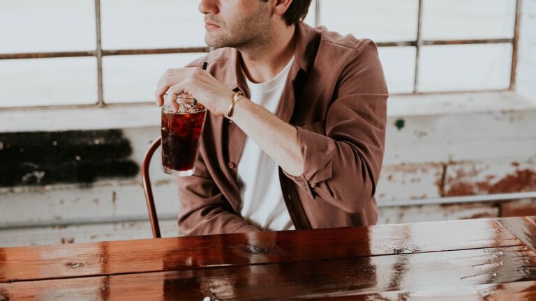 A single guy in a restaurant.